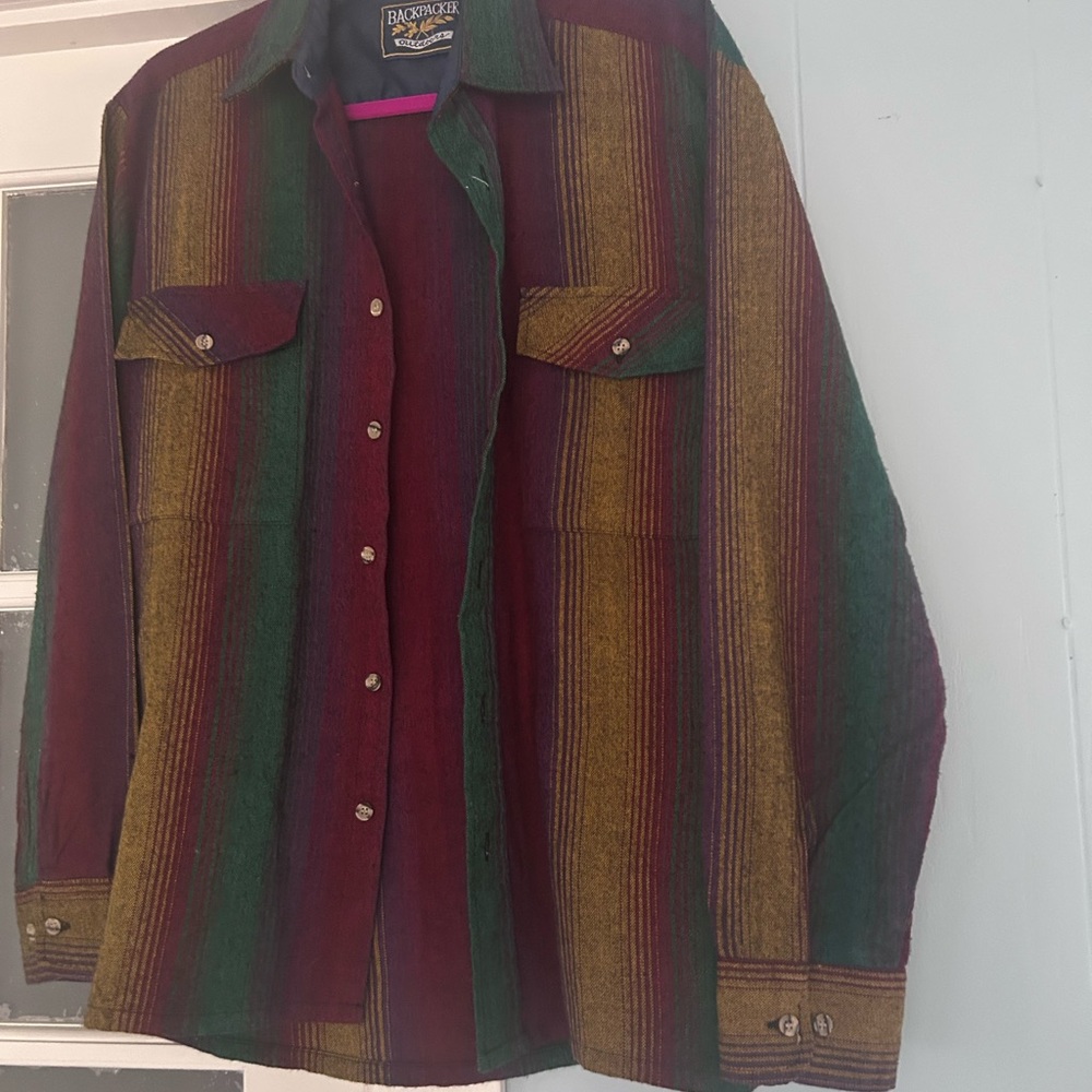 Backpacker Men's Striped Button-Down Shirt - Burgundy, Green, Mustard